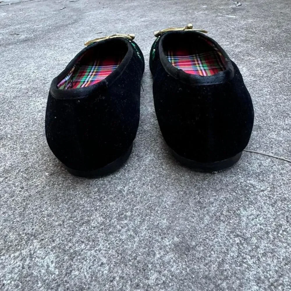 Vintage‎ Ballet Flats Kids Size 2.5 Velvet Freeze Frame Holly Gold Bow Coquette